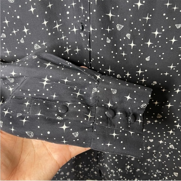 FRAME Diamond Sky Star Silk Print Blouse Top Shirt White Button Down Ruffle XS - Picture 14 of 14